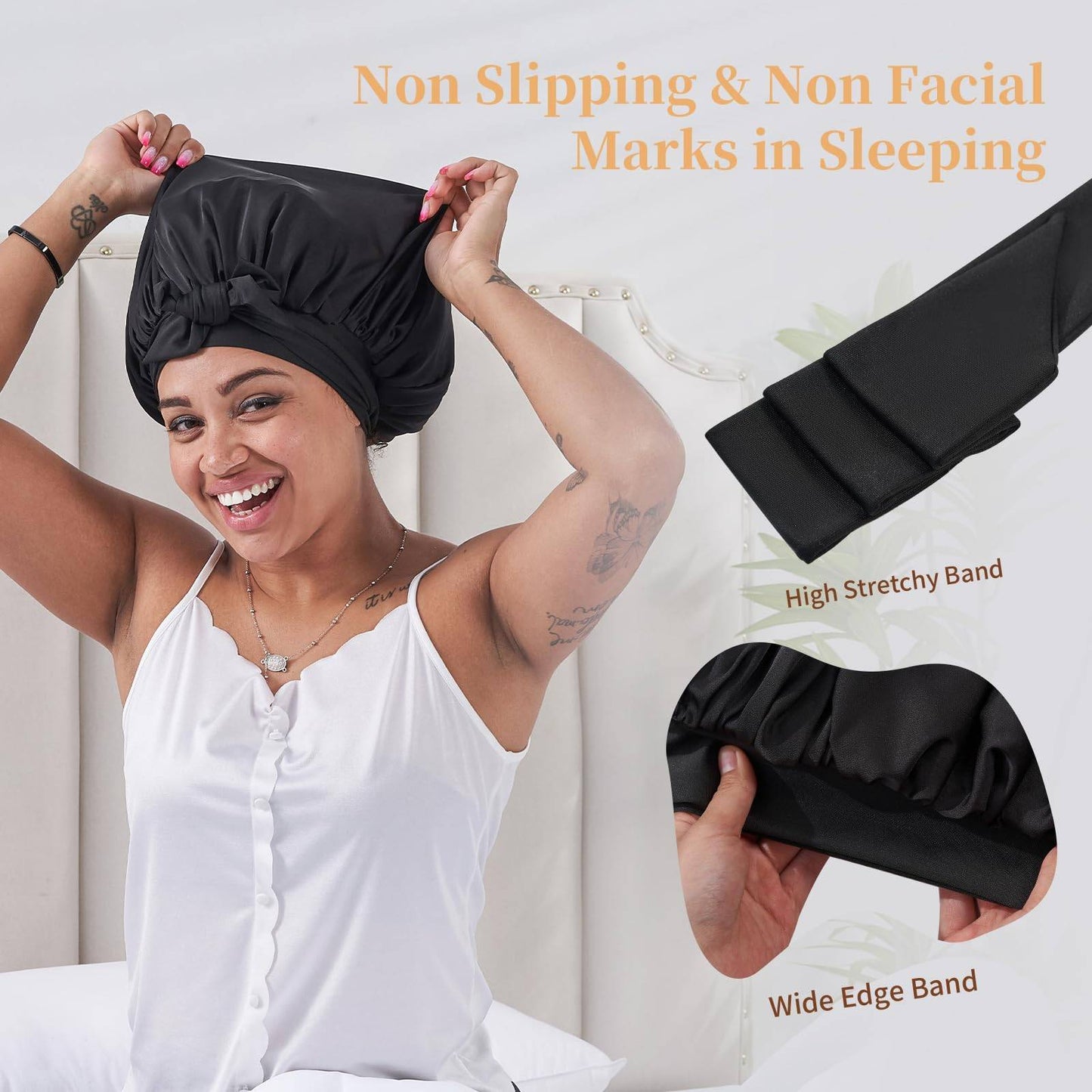 Amounz Bonnet, Satin Hair Bonnet For Sleeping For Wavy Curly Natural Hair