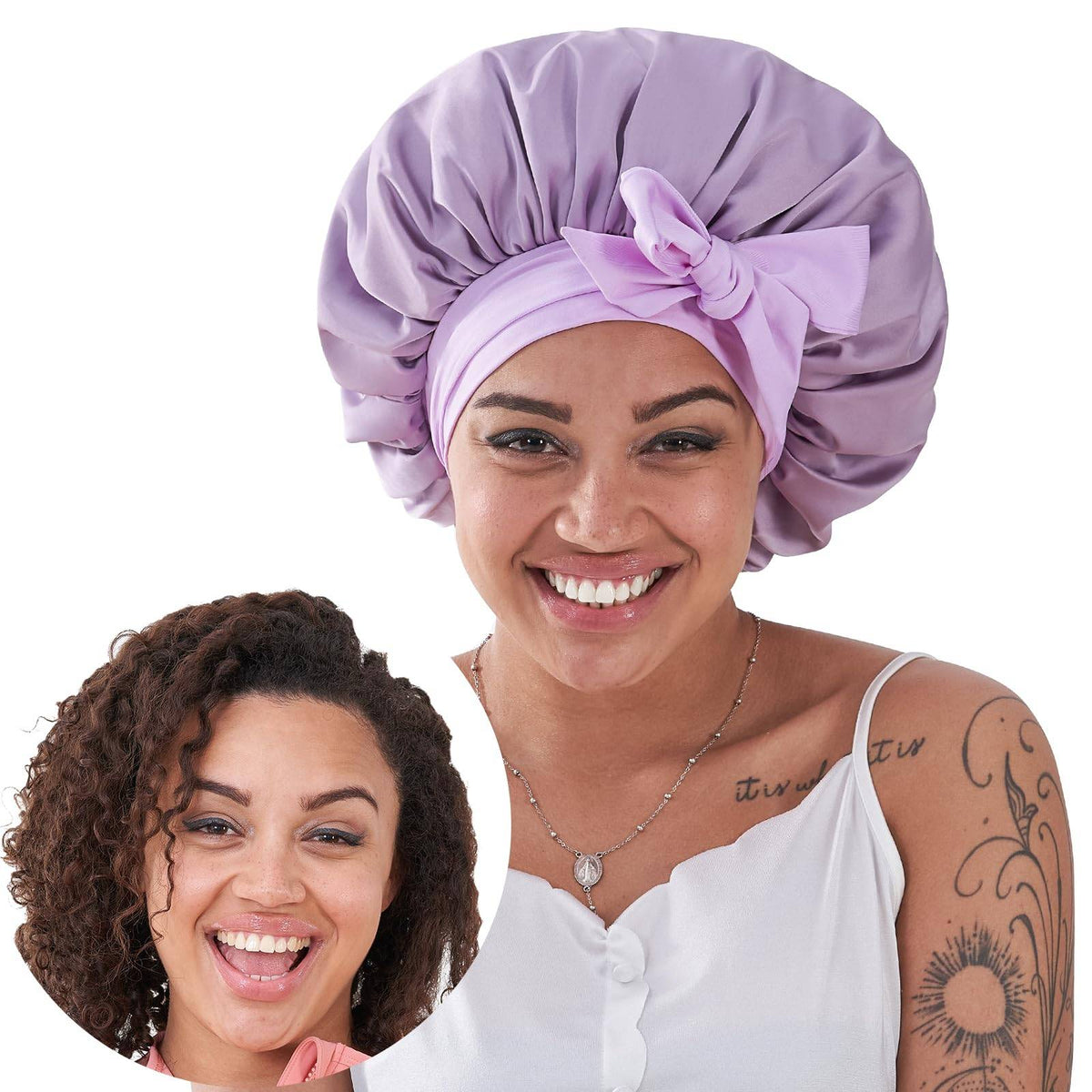 Amounz Bonnet, Satin Hair Bonnet For Sleeping For Wavy Curly Natural Hair